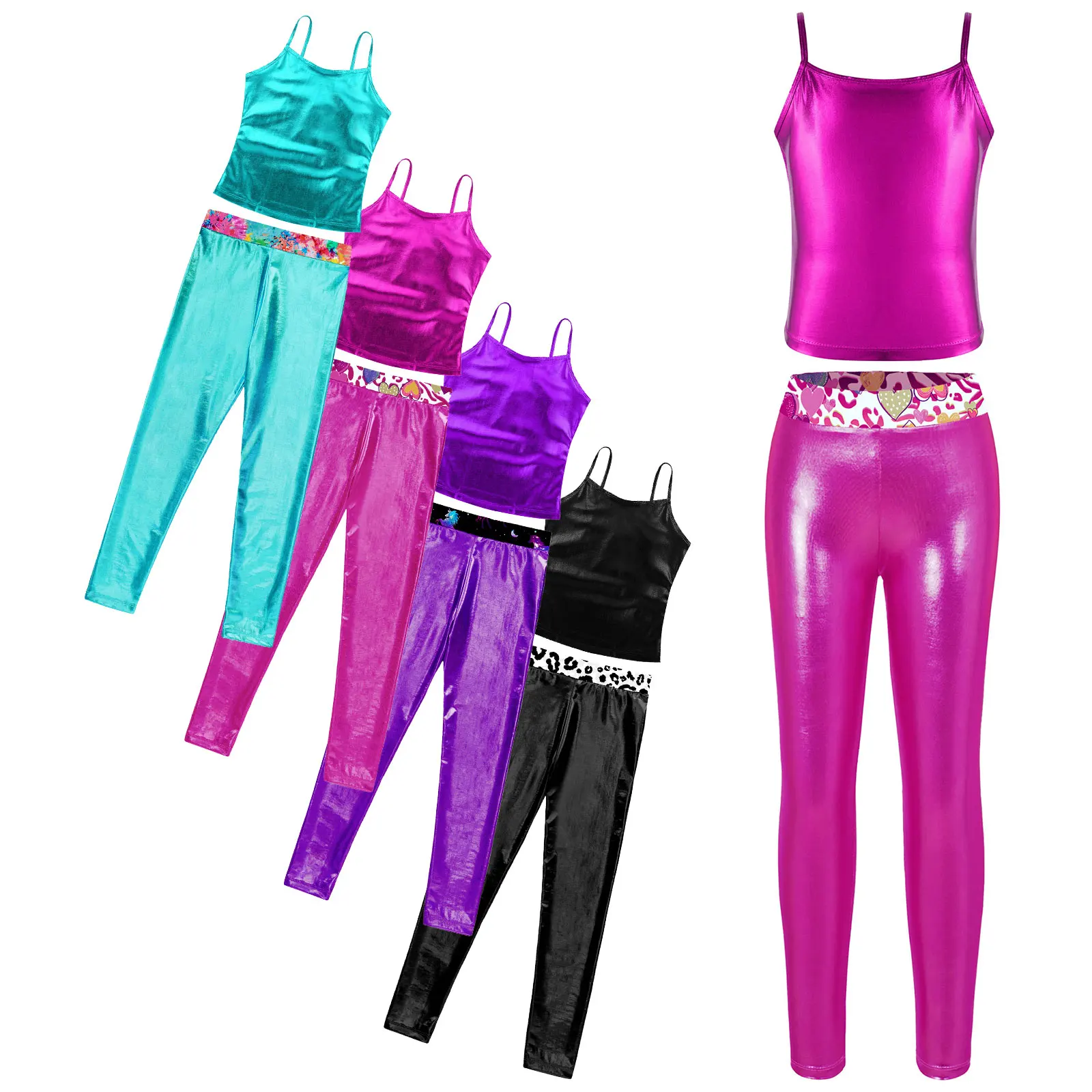 Children Ballet Dance Outfit Kids Dancewear Fashion Girls Shiny Metallic Sets Hiphop Jazz Dance Costumes for Dancing Competition