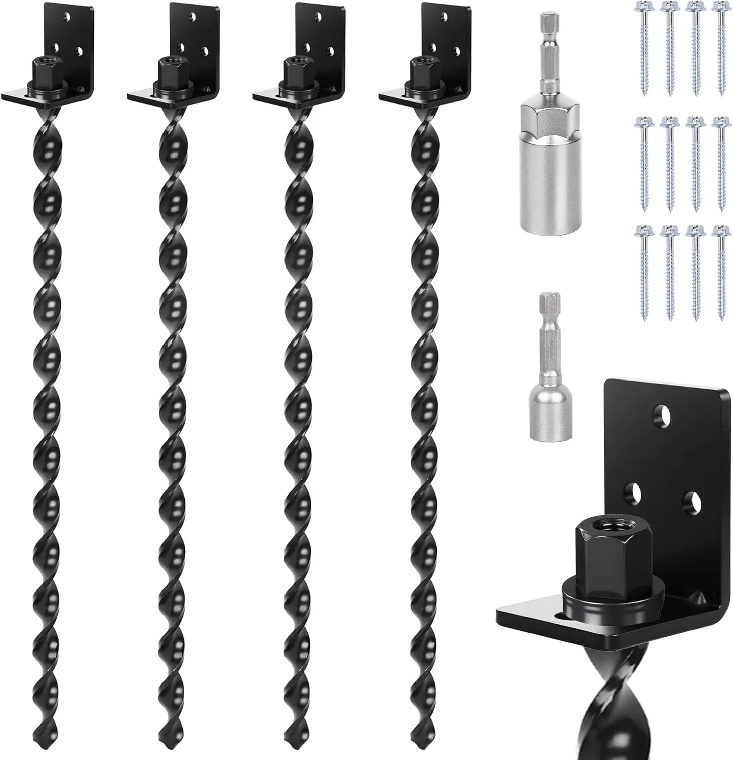 

24" Heavy Duty Ground Anchors Screw in, Set of 4 Mobile Home Anchors, Multi-Purpose Earth Anchors with Brackets and Adapter for