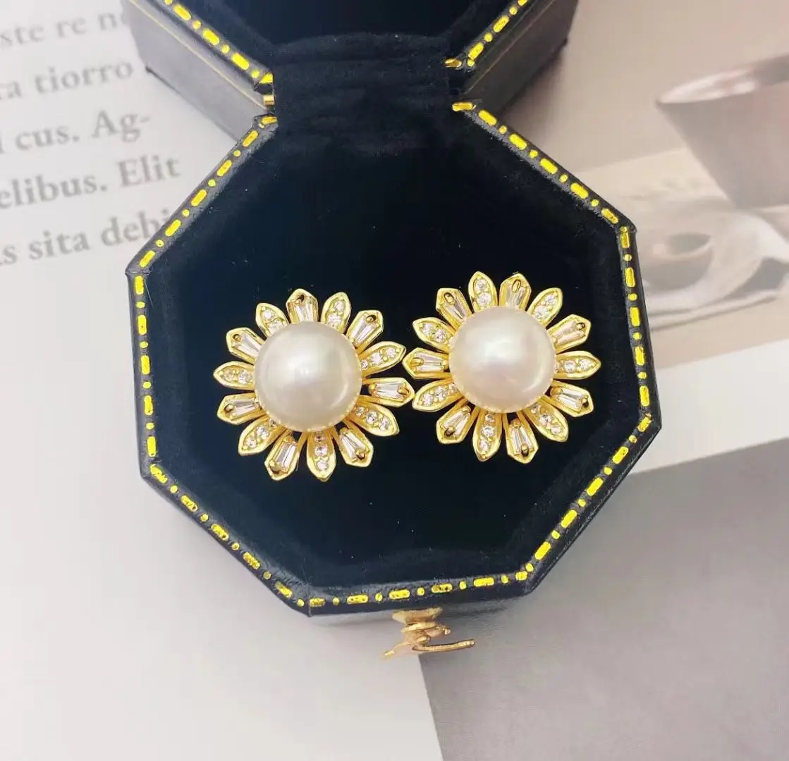 

Wholesale S925 Sterling Silver Earrings Mount Findings Settings Base Mounting Parts Accessory for 8-9mm Pearls 5 pairs/lot