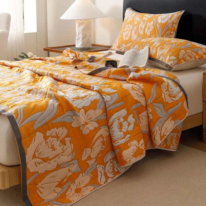 

Плед из 100% хлопковой марли с цветочным узором, летнее дышащее одеяло для дома, офиса и улицы, универсальное, прямая поставка