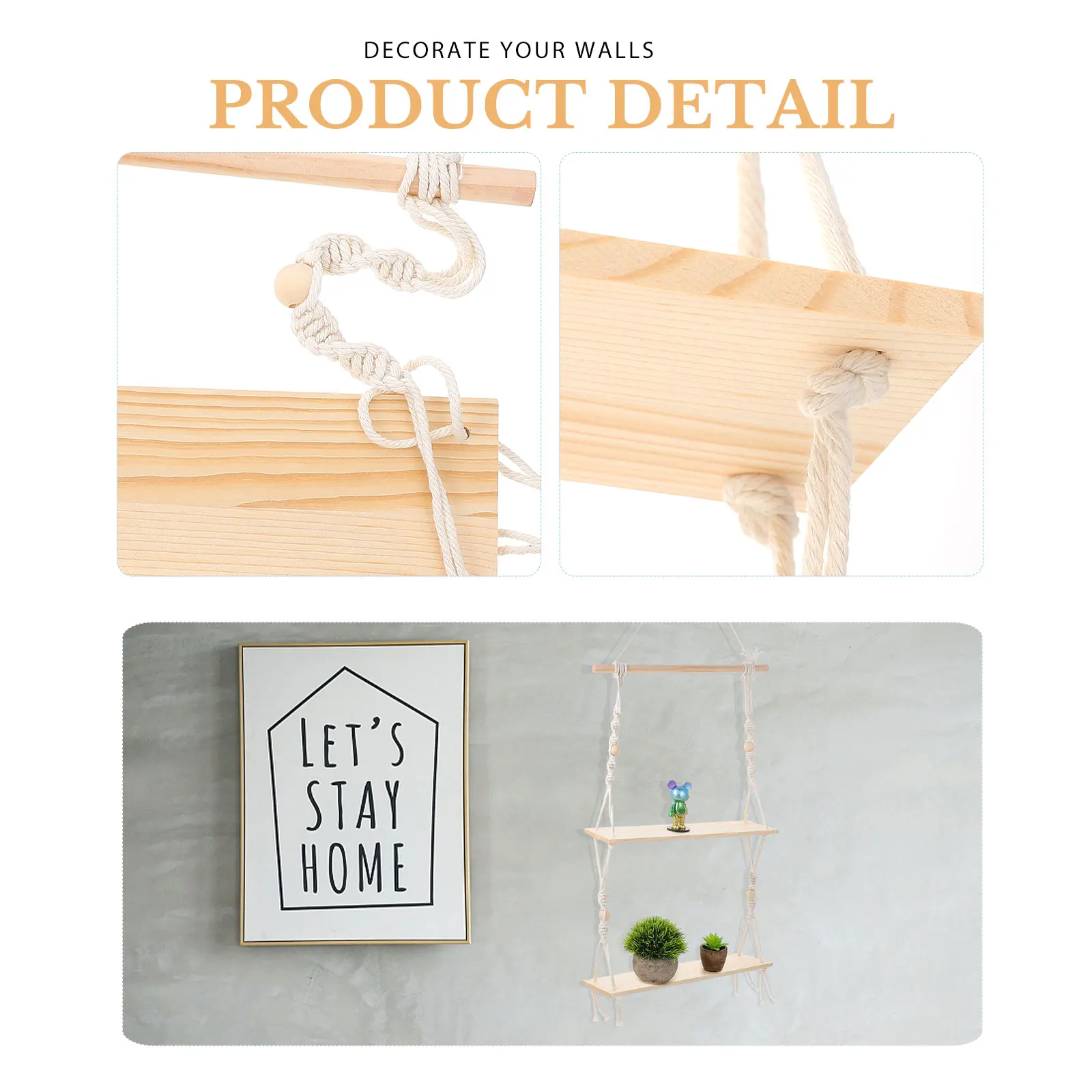 

H Woven Layer Flowerpot Rack Cotton Thread Plant Shelf Tapestry Hanging Rack Hanging Wall Bonsai Pot Storage Garden Decor