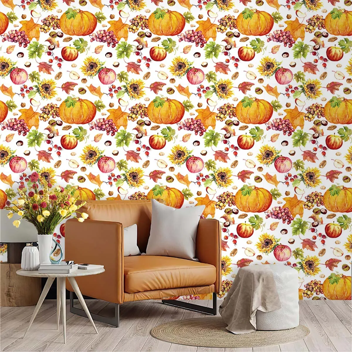 

Pumpkin Maple Leaf Peel and Stick Wallpaper Self Adhesive Removable Boho Contact Paper for Bedroom Bathroom Cabinets Decor