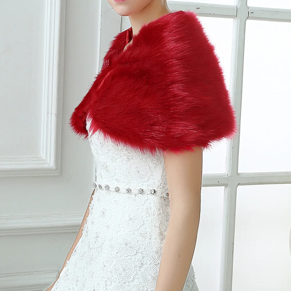 شال دافئ للنساء العروس شال شتوي خفيف الوزن من ألياف الأكريليك كيب أحمر أنيق لحفلات الزفاف موضة حفلات الزفاف والحفلات الراقصة