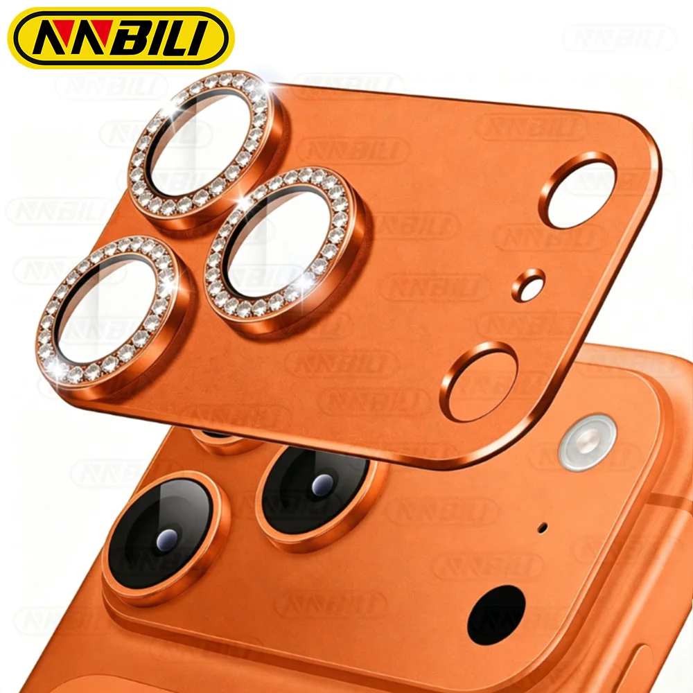 NNBILI 1 Stück Ultra High Definition Primärfarben Glänzender Diamant Metall-Objektivschutz Zubehör für iPhone 17Pro Max 17Pro Orange
