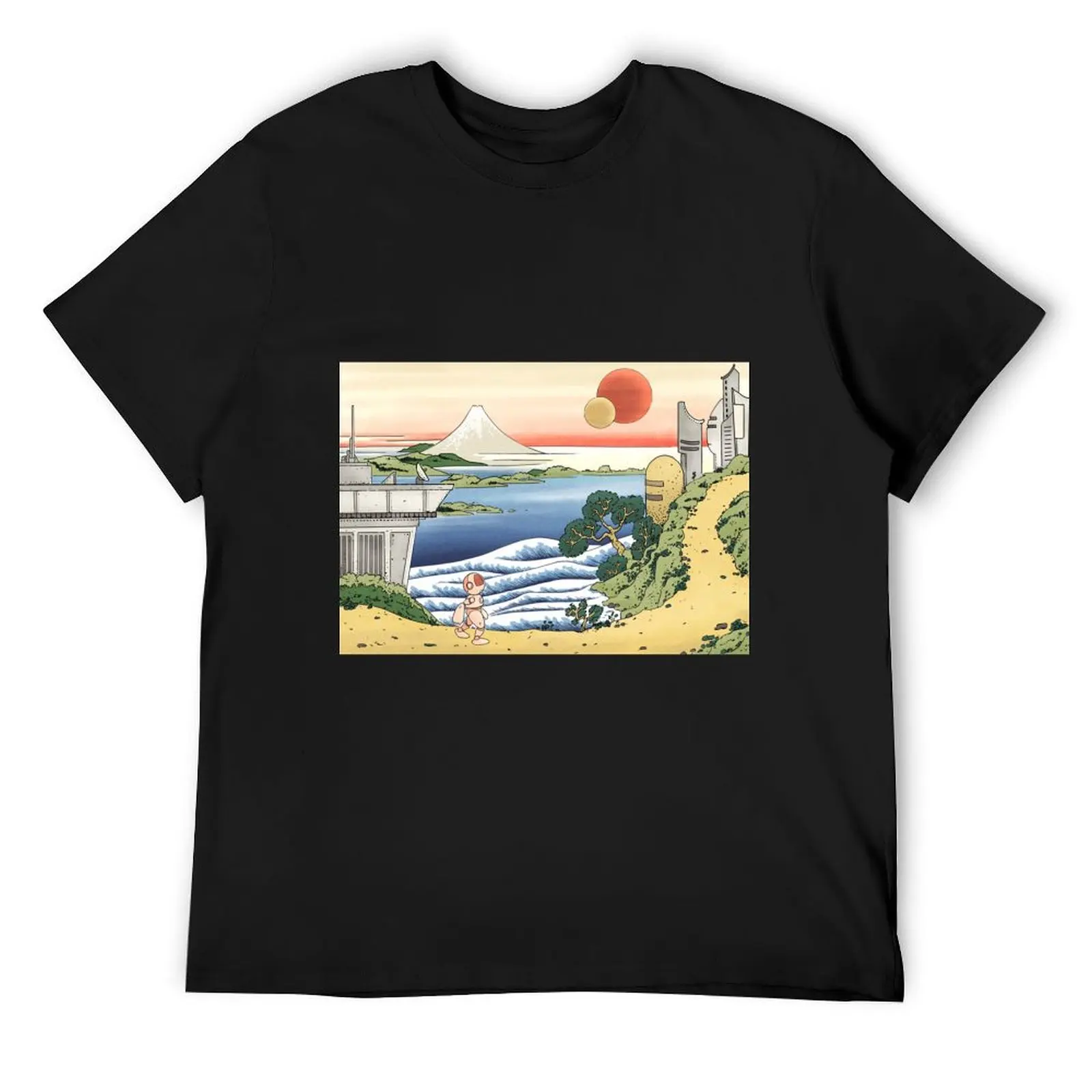 

Robot lost in Hokusai Spacebase T-Shirt summer top for a boy vintage clothes anime t shirts mens white t shirts