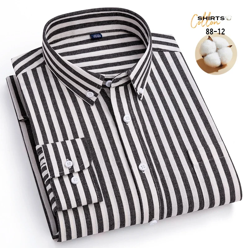 New in shirt plus size 100%cotton long-sleeve shirts for men slim fit casual shirt elegant plain shirt soft office plaid clothes