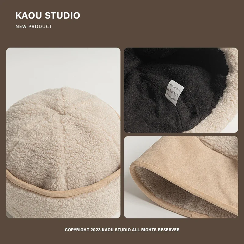 Autumn and Winter Retro Lamb Plush Curled Beanies Cap for Women Street Trend Versatile American Casual Yuppie Warm Men\'s Hats
