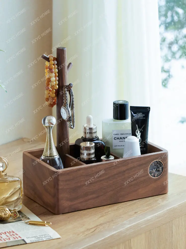 

Hanging Key Storage Rack Black Walnut Wood Pallet Desktop Storage Rack Jewelry and Cosmetics Storage Box