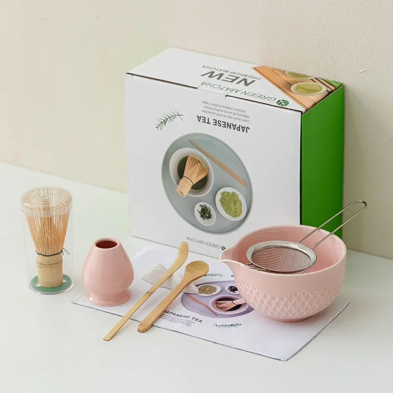 8pcs/set Traditional Matcha Whisk Set with Bamboo Rhombus Pattern Matcha Set with Baibenli Tea Ordering Tool