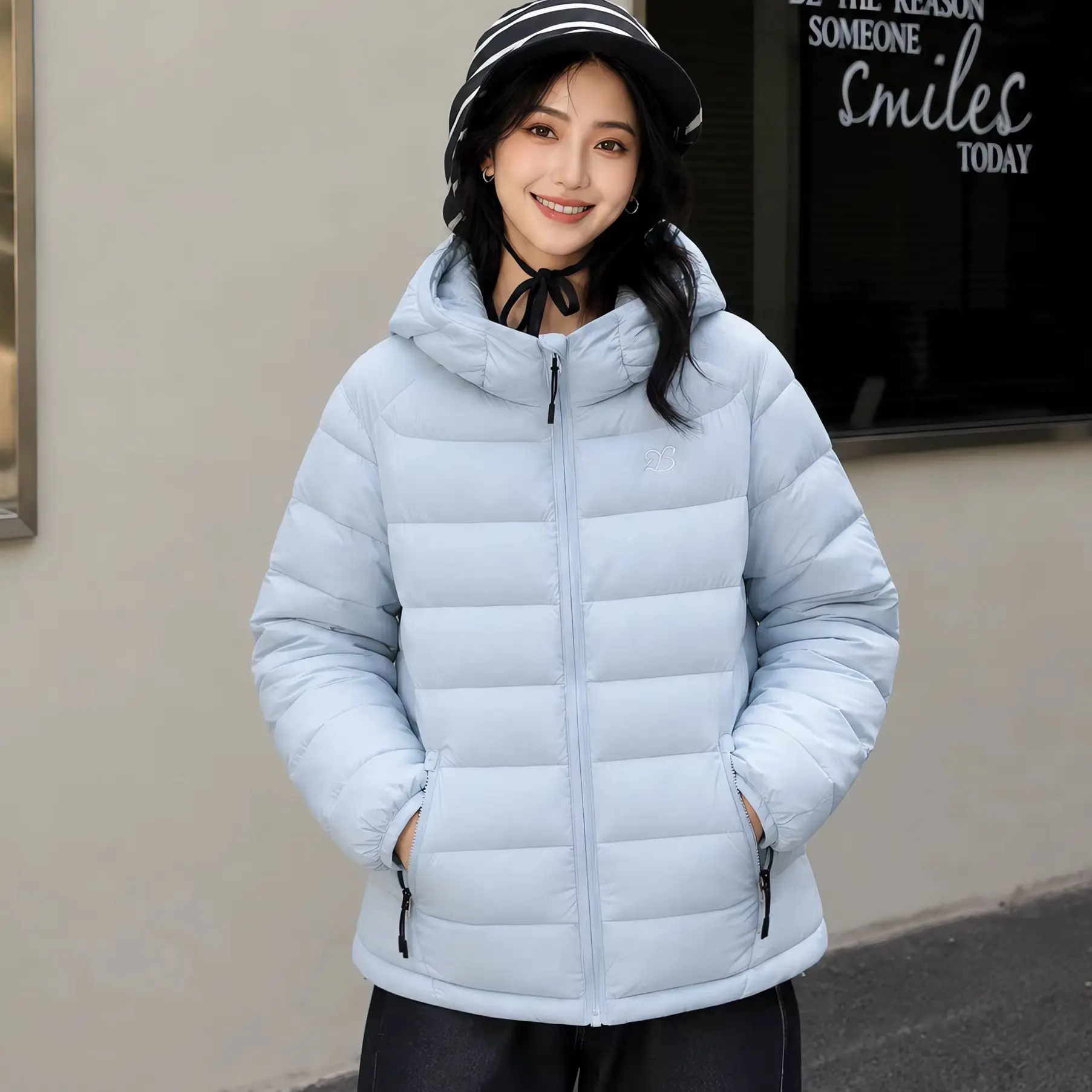 Autumn Winter Women Lightweight Parkas Coat Female Warm Zip Pockets Drawstring Hem Elastic Cuffs Casual Ladies Padded Jacket