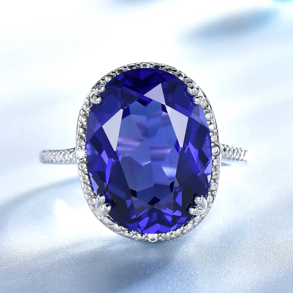 

Created Nano Tanzanite Oval Wedding Fine Jewelry 925 Silver Purple Rings