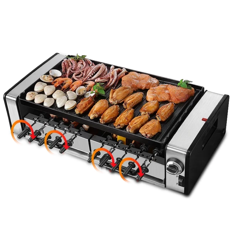 For SYK-10 Electric Griddle Double layer smokeless oven BBQ electric grill barbecue grill Automatic Rotary Kebab Machine