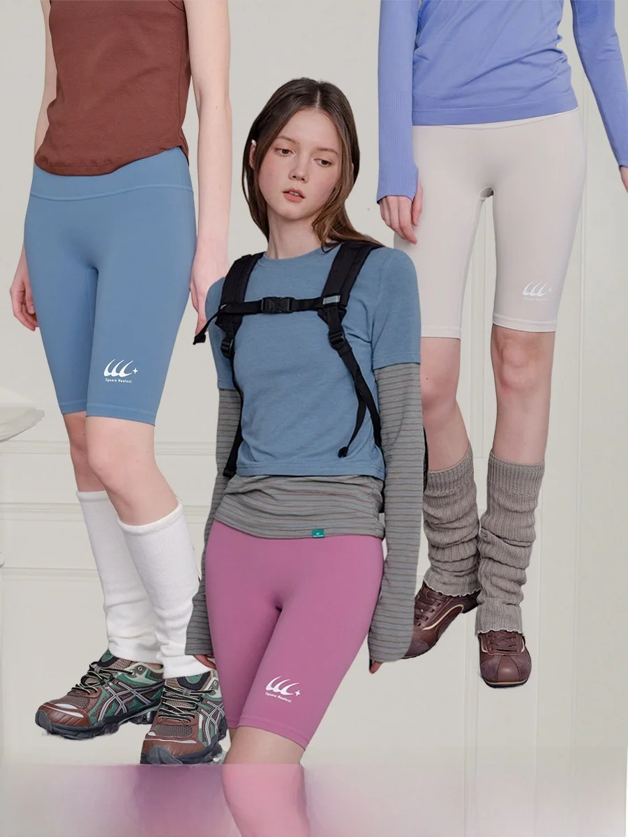 

Женские спортивные велосипедные брюки с высокой талией и квадратными вырезами, эластичные, длиной до колена