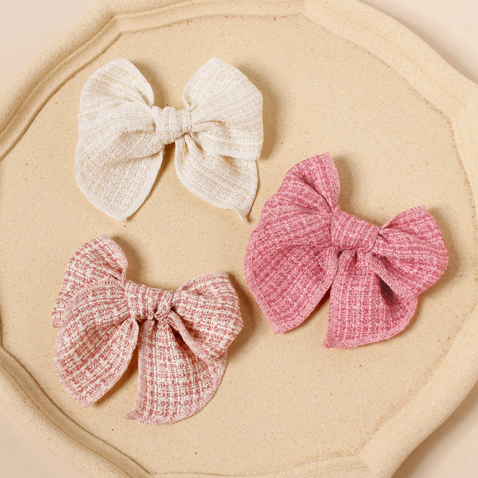 3Pcs/Set Children Linen Butterfly Clips Girls Retro Ponytail Barrettes Kids New Design Fashion Hair Accessories