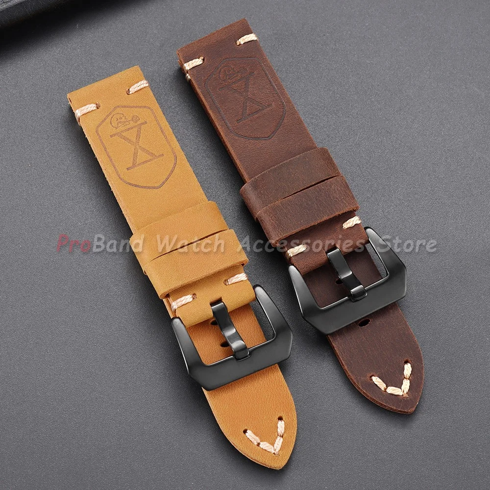 Handmade First Layer Cowhide Watch Band 20mm 22mm 24mm 26mm Brown Padded Leather Watch Strap for PAM111 441 Soft Men's Bracelet