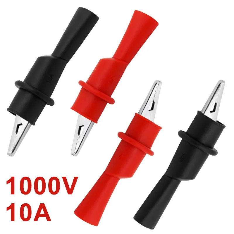 4Pcs Alligator Clips 10A/1000V Alligator Crocodile Test Clip Clamp Testing Probe Meter Red Black Electrical Testing Clips