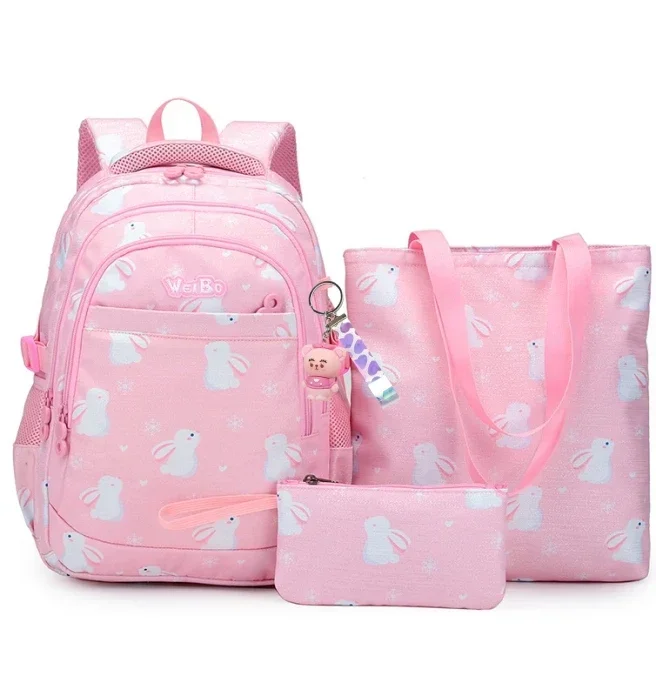 2023 New Summer Schoolbag  Three Piece Book Bag Korean Fashion Academy Style Backpack Cute Cartoon Print Book Bag Handbag