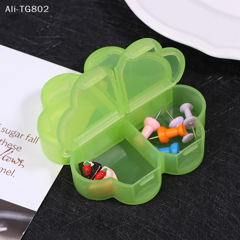 

Портативная пластиковая коробка для хранения таблеток с четырьмя листами клевера, 4 сетки, дизайн с независимым отверстием, органайзер для таблеток, коробка для разделения лекарств