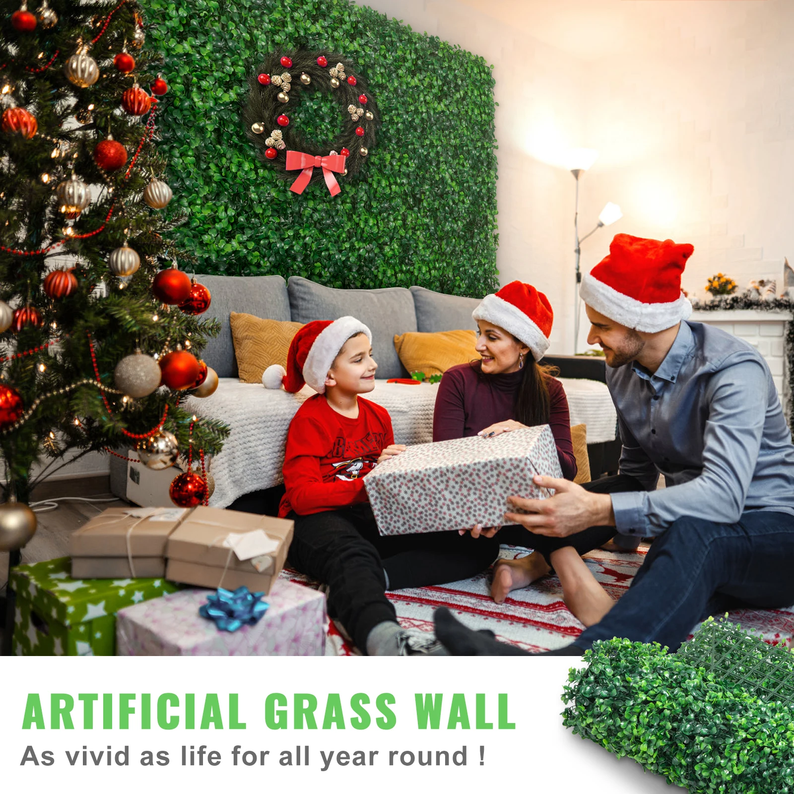 SucceBuy Artificial Boxwood Panel  24pcs 20x20/24x16 in Boxwood Hedge Wall Panels Artificial Grass Backdrop Wall Green Grass view 5