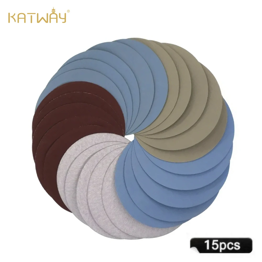 

KATWAY 15PCS Round Hook Loop Sandpaper Disks - 125mm Inches, Grits 1000, 2000, 3000, 4000, 5000 HH-AA99