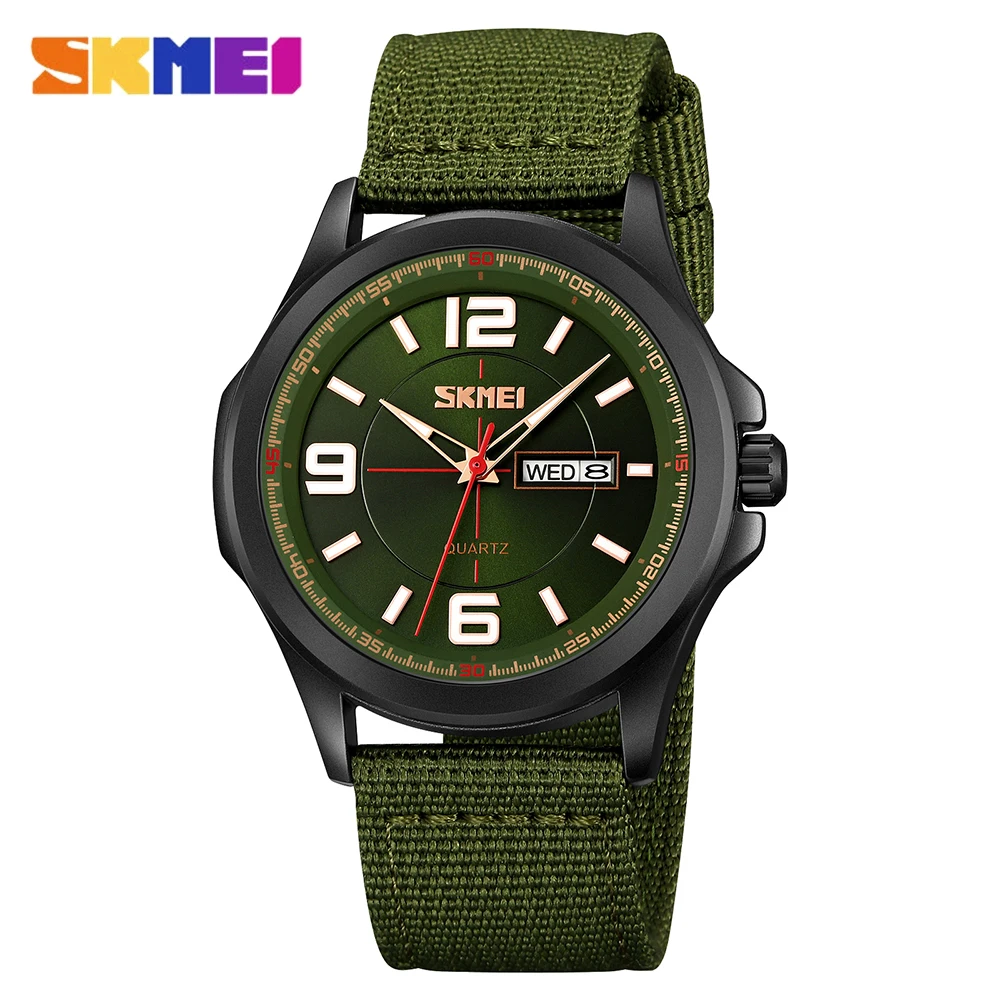 

SKMEI Nylon Strap Alloy Watch Men Fashion Canvas Fabric Sports Waterproof Quartz Wristwatches Luminous Hands Date Watches Male