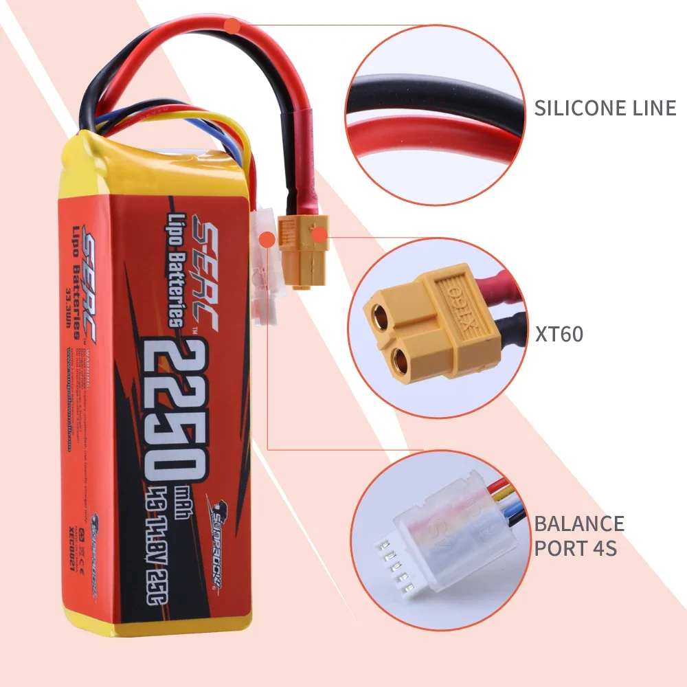 SUNPADOW 4S Lipo Battery for 2250mAh 5100mAh 14.8V 70C with XT90 Connector RC Airplane Aircraft Quadcopter Drone FPV Helicopter