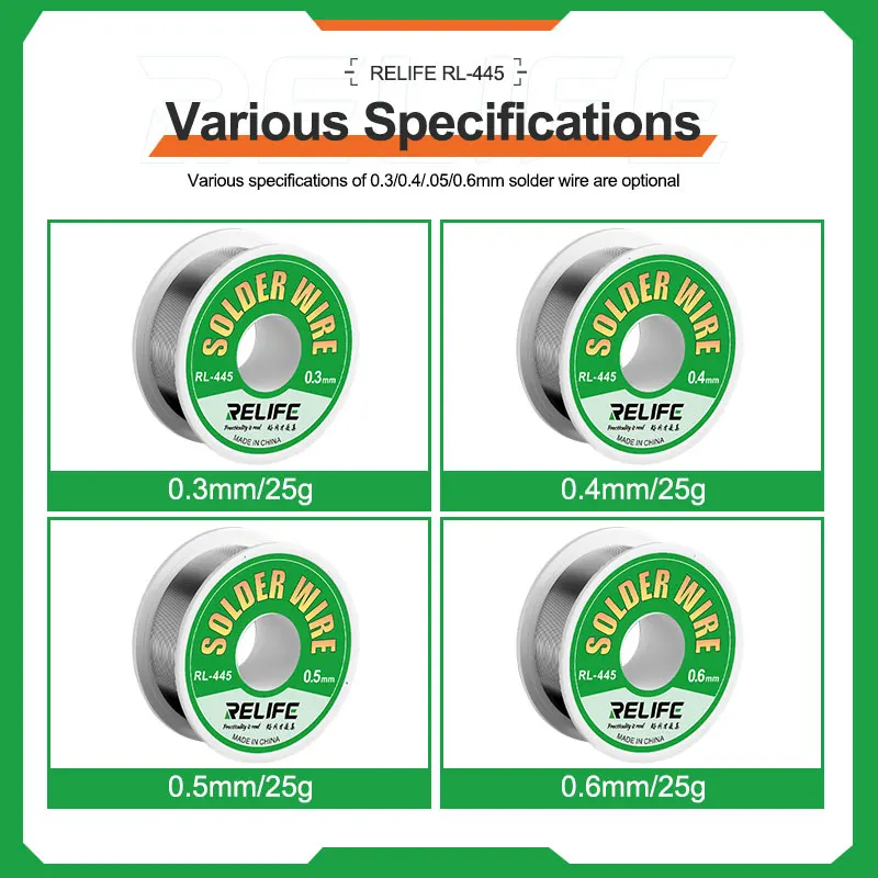 RELIFE RL-445 High Purity 0.3/0.4/0.5/0.6mm  Solder Wire Good Fluidity  Suitable for Mobile Phone Repair Wide Applicability