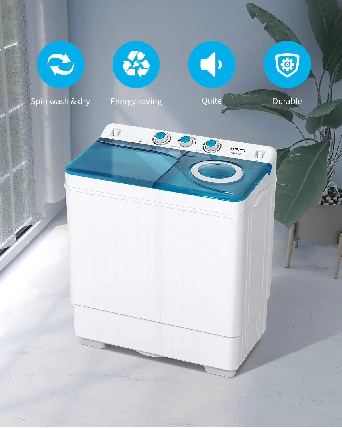 Compact Twin Tub Portable Mini Washing Machine 26lbs Capacity, Washer(18lbs)&Spiner(8lbs)/Built-in Drain Pump/Semi-Automatic