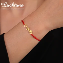 Lucktune Heartbeat Cat Paw Charm Bracelet Stainless Steel Heart Claw Pendant Hand Braided Rope Bracelet for Women Jewelry Gift