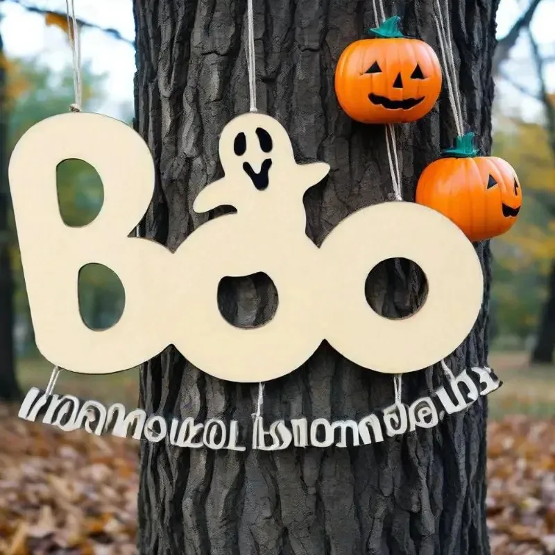 

24pcs Holloween Boo Letter Unfinished Hanging Wood Cutouts - Happy Holloween Theme for Party Decorations