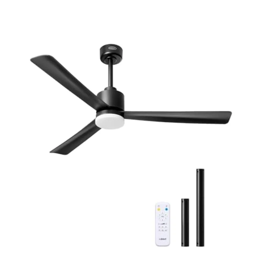 

52" Matte Black Ceiling Fans with Lights, Noiseless, Remote Control, 3CCT Dimmable, Reversible DC Motor, 6 Speeds, door Ceilg F