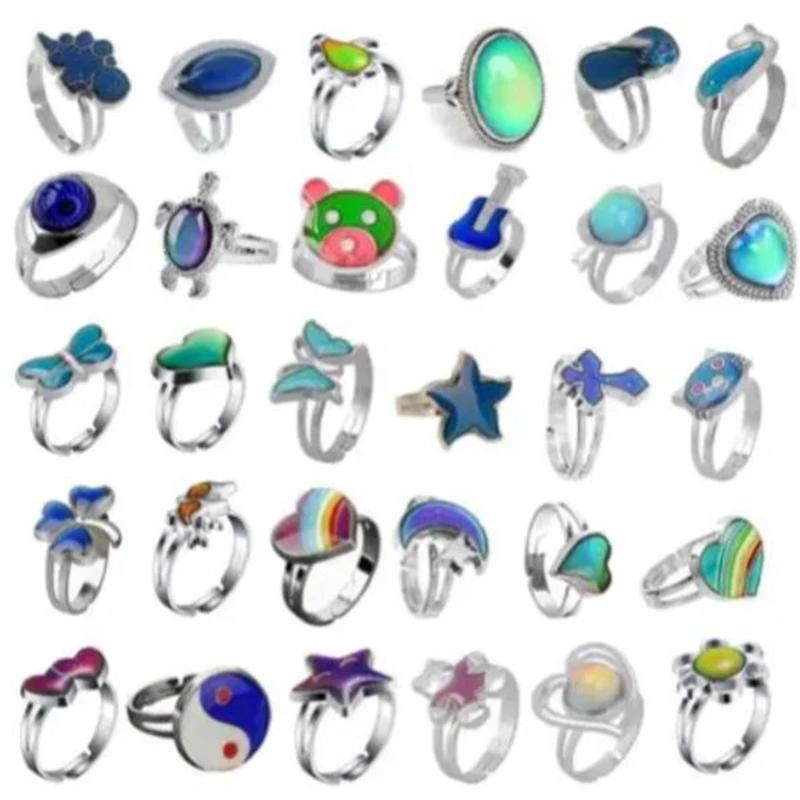 XiaoYaoTYM Fashion 100pcs Mix Models MOOD Ring Changes Color From Temperature