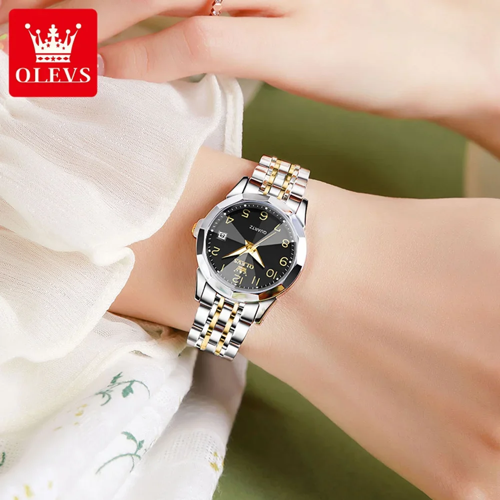 OLEVS 9970 Waterproof Fashion Watch For Women, Quartz Stainless Steel Strap Women Wristwatch Calendar