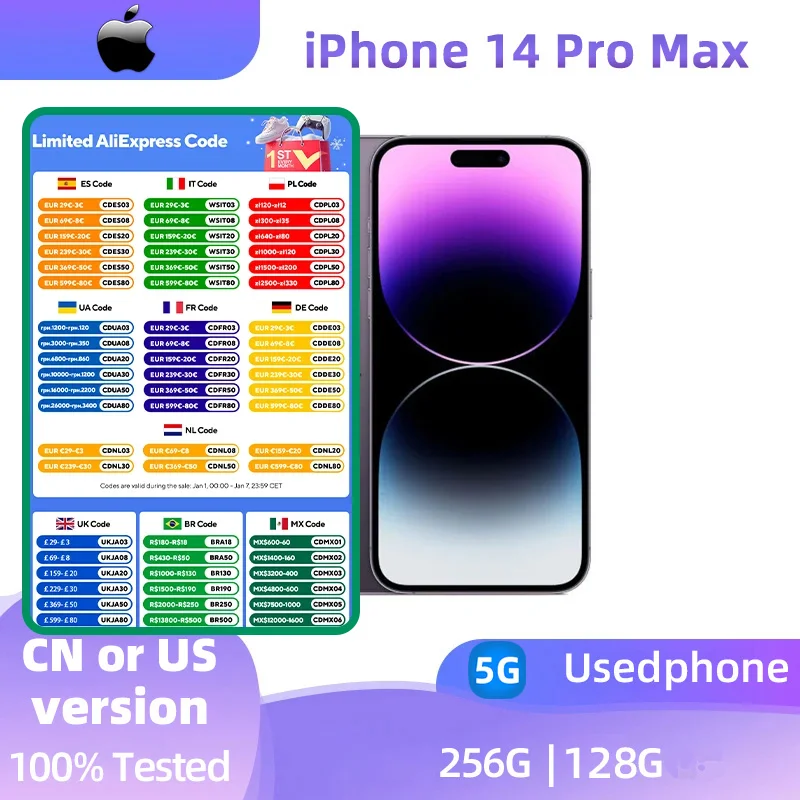 Apple iphone 14 Pro Max 5G 6.7inch 256GB/512GB ROM A16 Bionic Chip iOS16 All Colours in Good Condition Original used phone