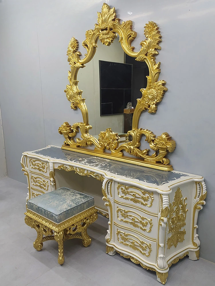 European-style carved solid wood dressing table villa dressing table mirror bedroom French large-sized luxury custom furniture