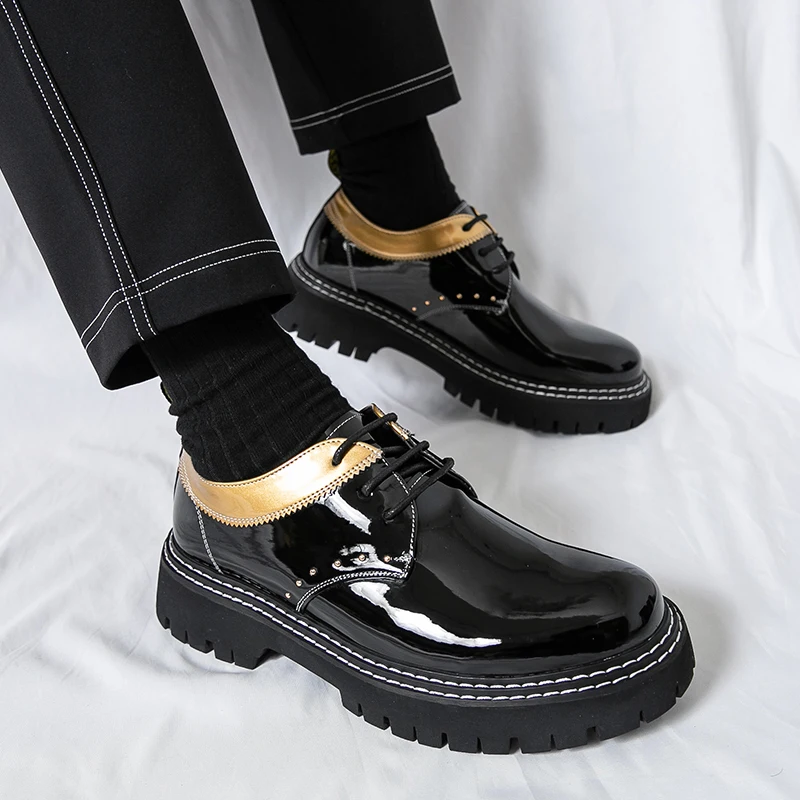 

Men Derby Shoes PU Splicing Thick Bottom Comfortable Classic Business Men Shoes Size 38-46