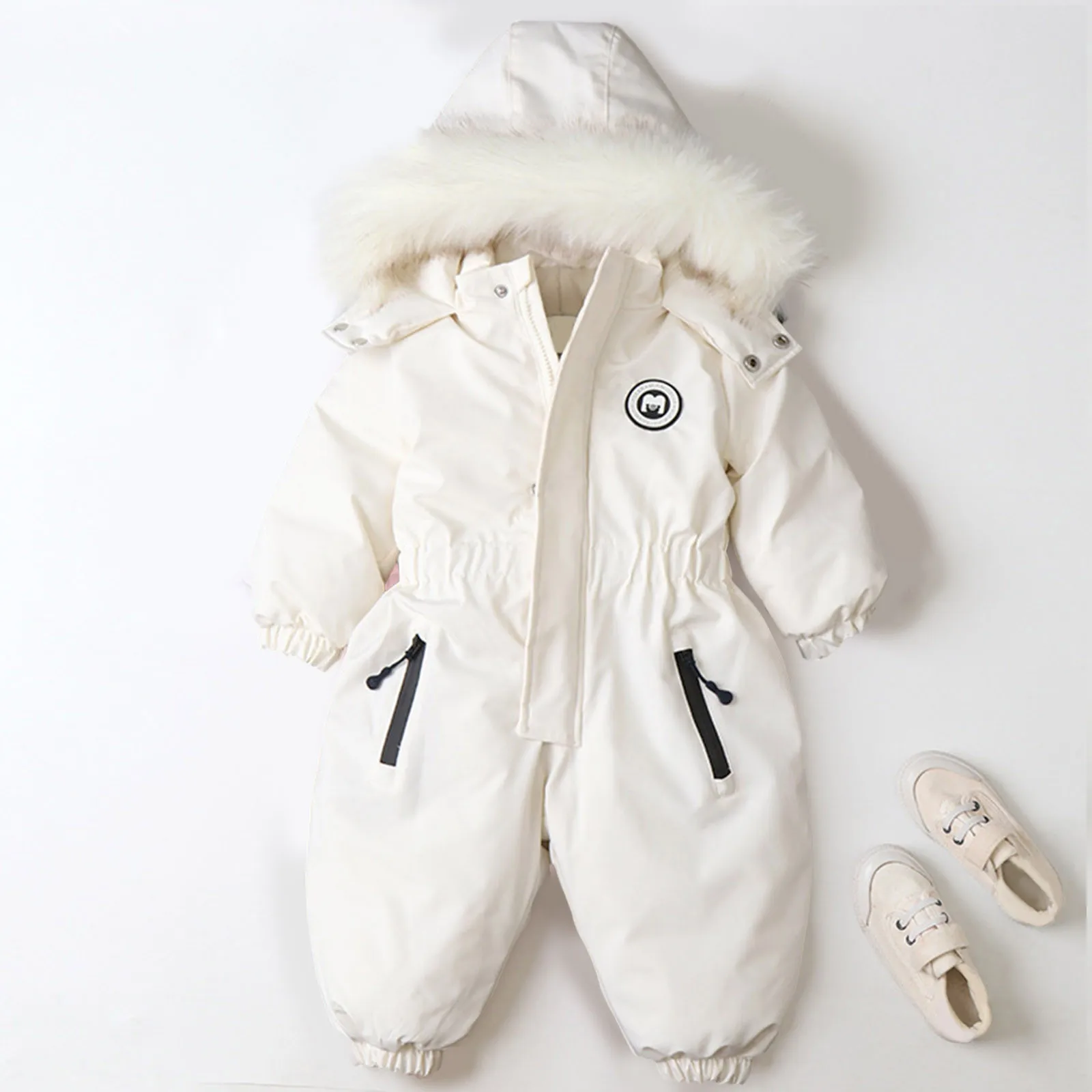 

Autumn and Winter Baby Jumpsuit Warm Ski Suit Plus Velvet Solid Color Overalls Baby Clothes Waterproof Children Jacket Romper