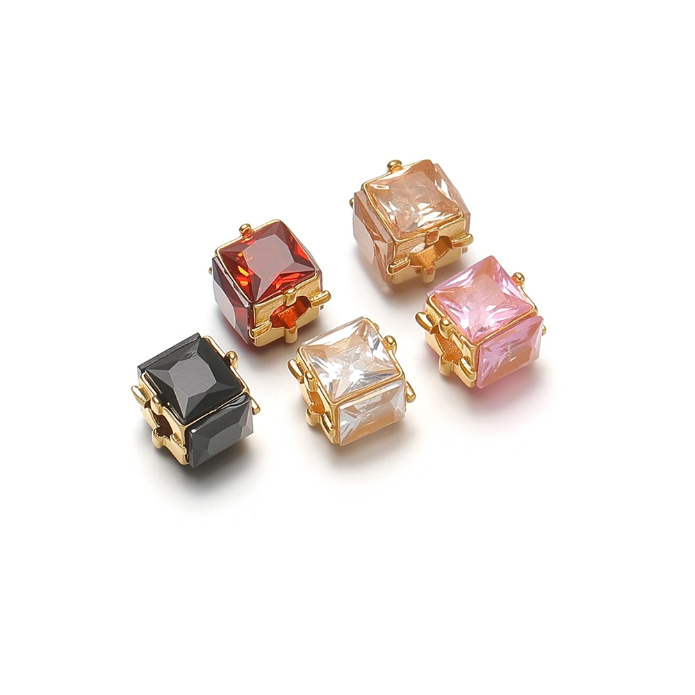 3 Stück Edelstahl-Zirkon-Quadratperlen, lose Abstandshalter-Perlen für DIY-Armbänder, Schmuckherstellung, Halsketten, Charms, Ohrringe, Zubehör – Detail 2