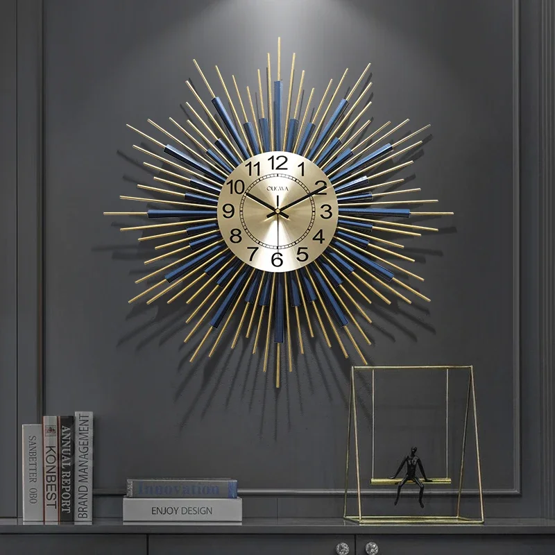 Modern Light Luxury Style Living Room Clock Creative Home Decor Timepiece Abstract Art Hotel Wall-Mounted Clock Size 58x58cm