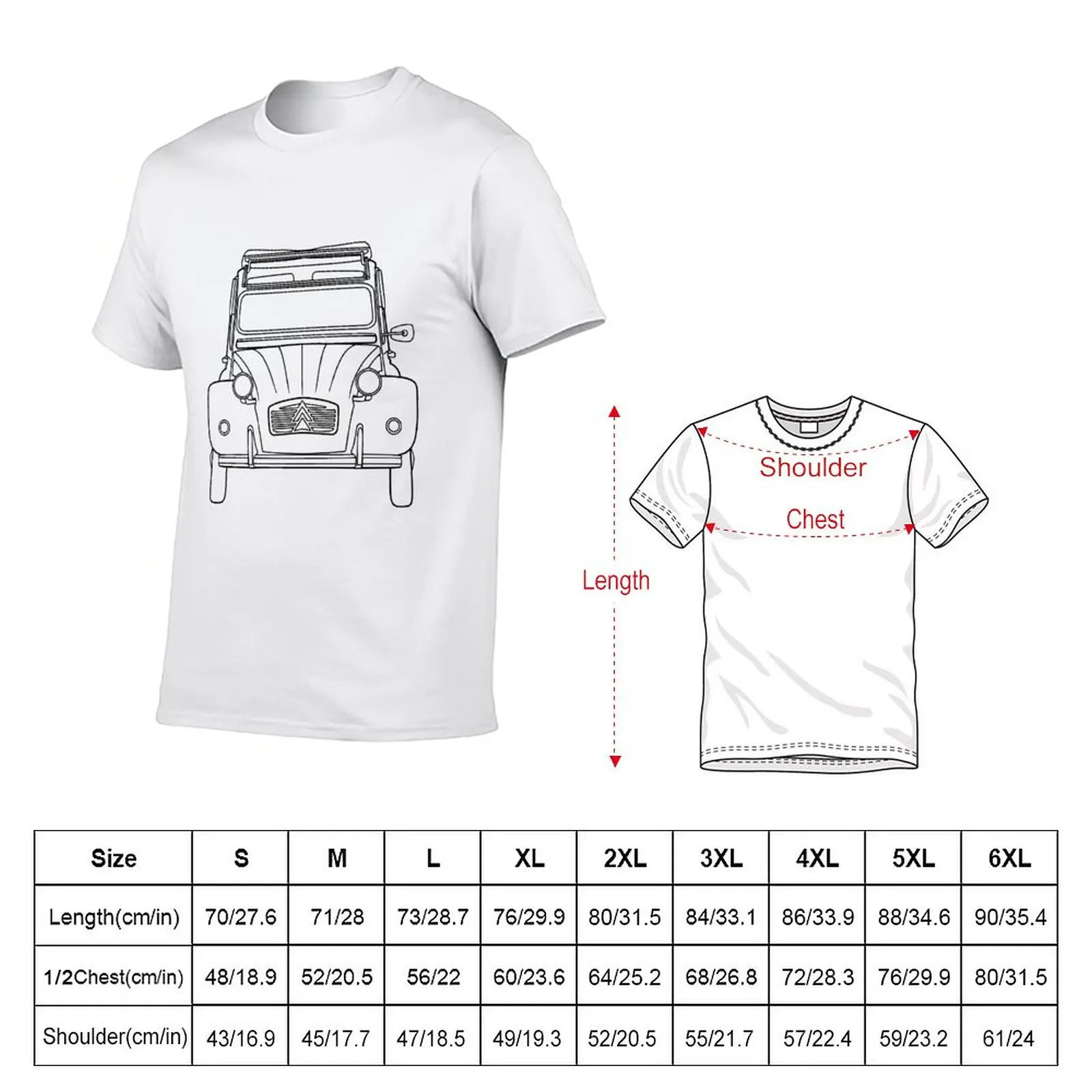 Citroen 2CV black lines T-Shirt t shirt man plain t-shirt Short sleeve vintage clothes men t shirt