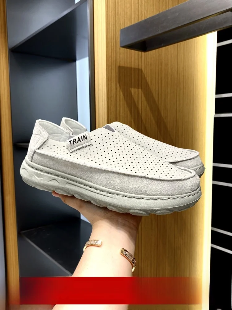 

Laser-Pierced Breathable Casual Shoes Men's Outdoor Versatile Comfortable Slip-On Lazy Casual Shoes Summer Low-Top Rubber Sole