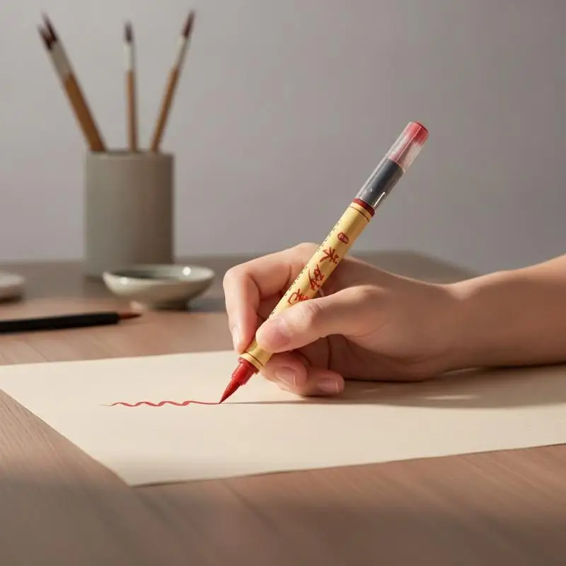 Cinnabar Calligraphy Brush Pen Chinese Blessing Writing Practice Tool Xuan Paper Stationery Supplies for Beginners Students