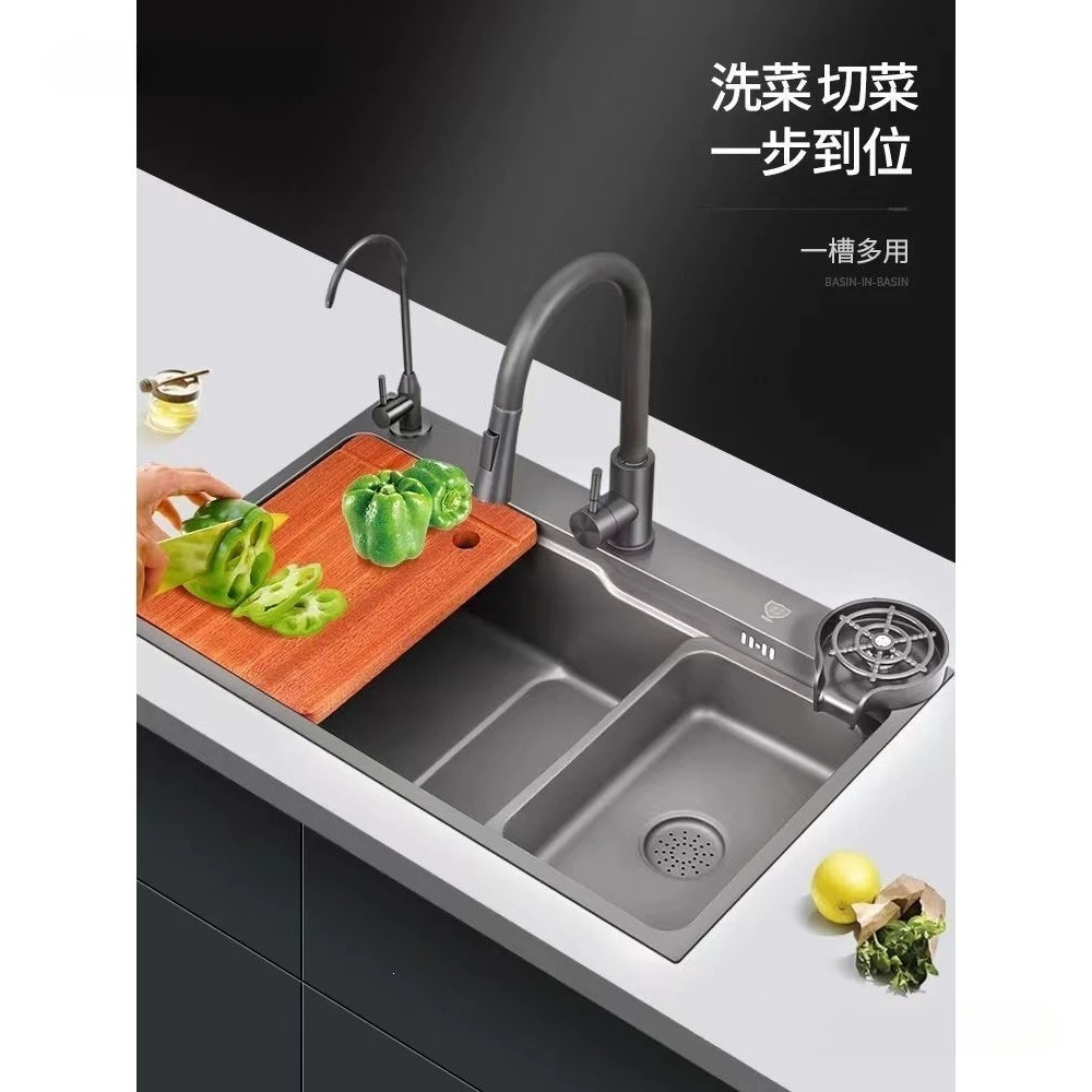 Gun ash ultra-thick stainless steel sink, multi-functional household sink basin, kitchen vegetable basin single sink