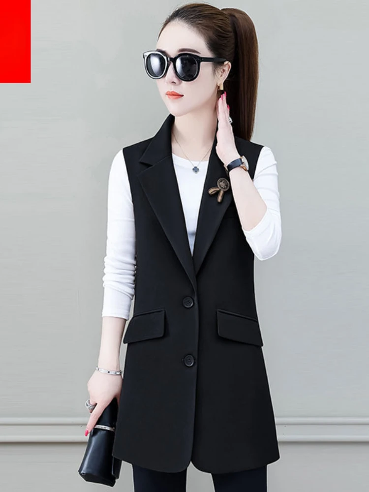 Streetwear Design Slim Sleeveless Blazers Coats Women Casual Elegant Vests Outerwear Classic Mid-length Waistcoat Blazer E47