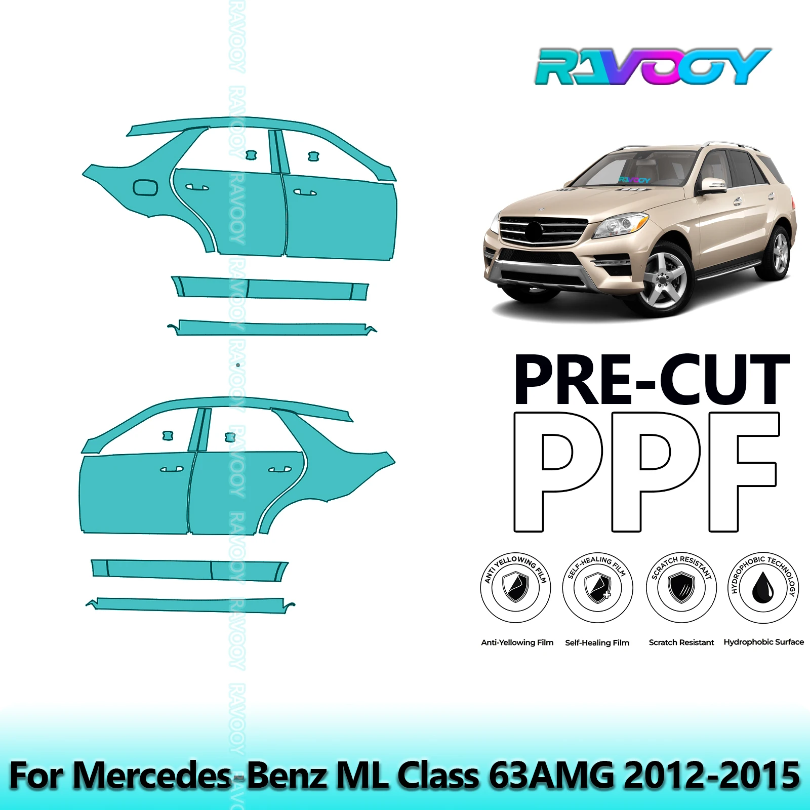 

For Mercedes-Benz ML Class 63AMG 2012-2015 8.5mil Clear Matte Pre-Cut PPF Door & A/B Pillar Kit TPU Paint Protection Film Set