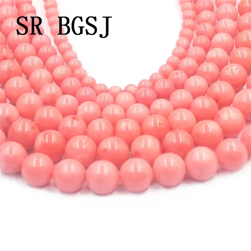 4-12mm High Quality Natural Round Sea Bamboo Pink Coral Gems Spacer Loose Jewelry Diy Beads Strand 15\