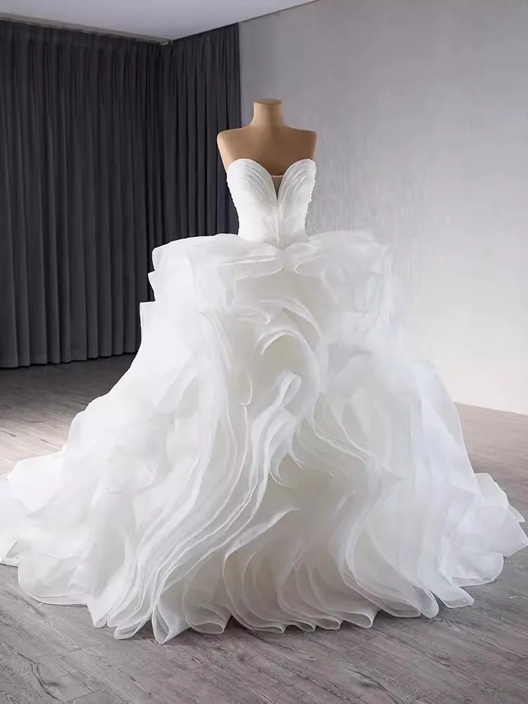 AA151 Customzied Real Picture Quality Ball Gown Wedding Dresses Ruffle Skirt Bride Bridal Gowns robe de mariée فستان الزفاف 2025