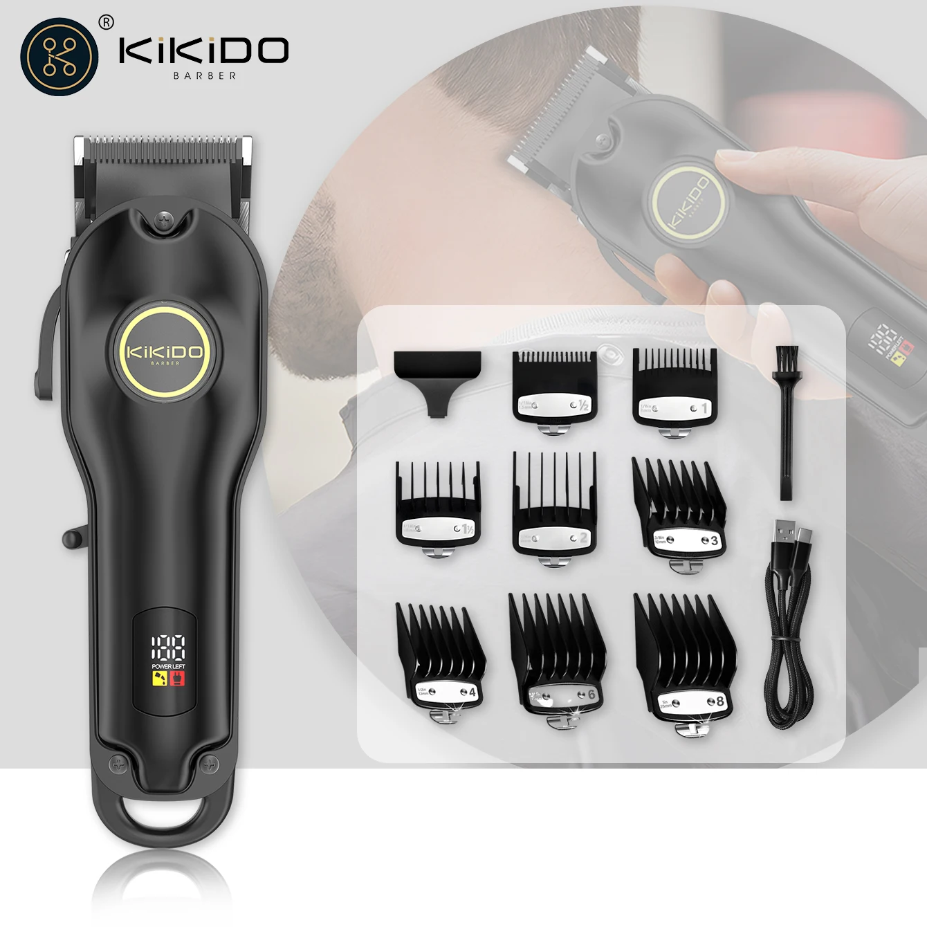 KIKIDO KK-1987 Barber Hair Trimmer For Men Professional Hair Clipper Barber  Electric Powerful Hair Cutting Machine Rechargeable