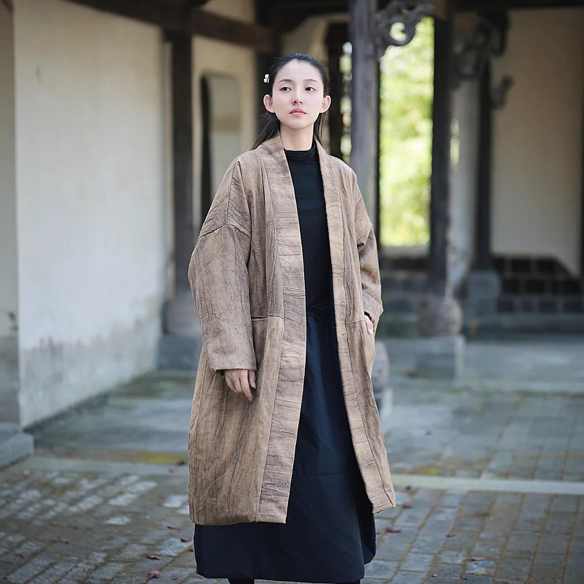 

Luxury Cotton-Linen Women Clothing Original Loose Literary Vintage Quilted Cotton Coat Ramie Tie-Dye Cool Zen-Inspired Outerwear