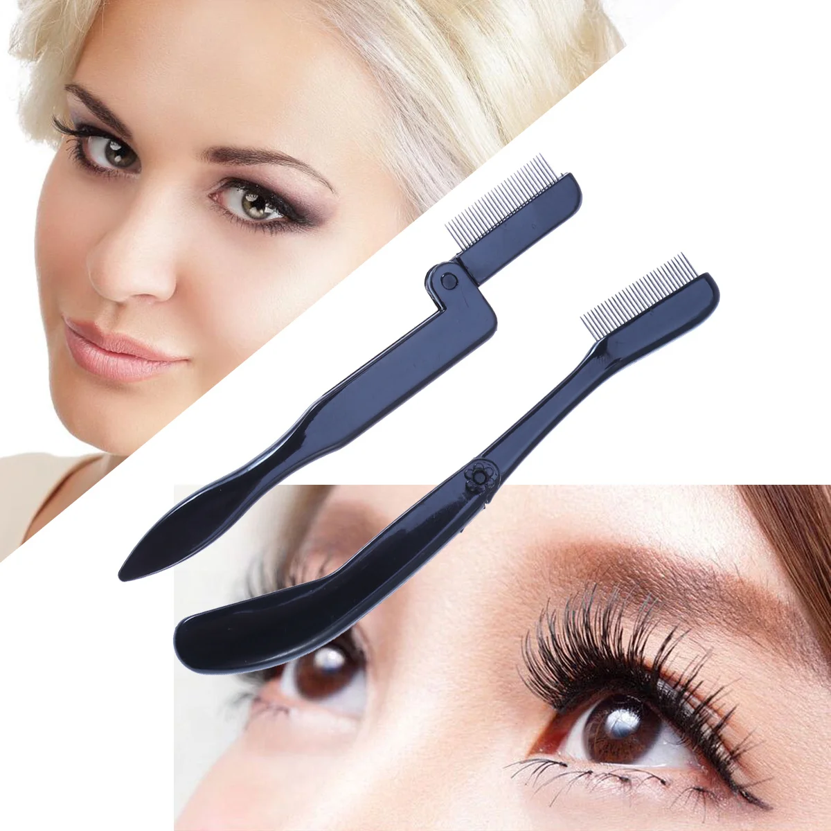 

2Pcs Foldable Eyelash Comb Metal Teeth Plastic Handle Travel Eyelash Separator Fine Pin Durable Makeup Grooming Tool